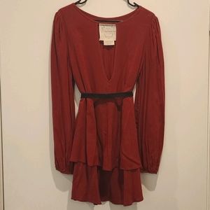 Free People Rust Long Sleeved Tiered Dress